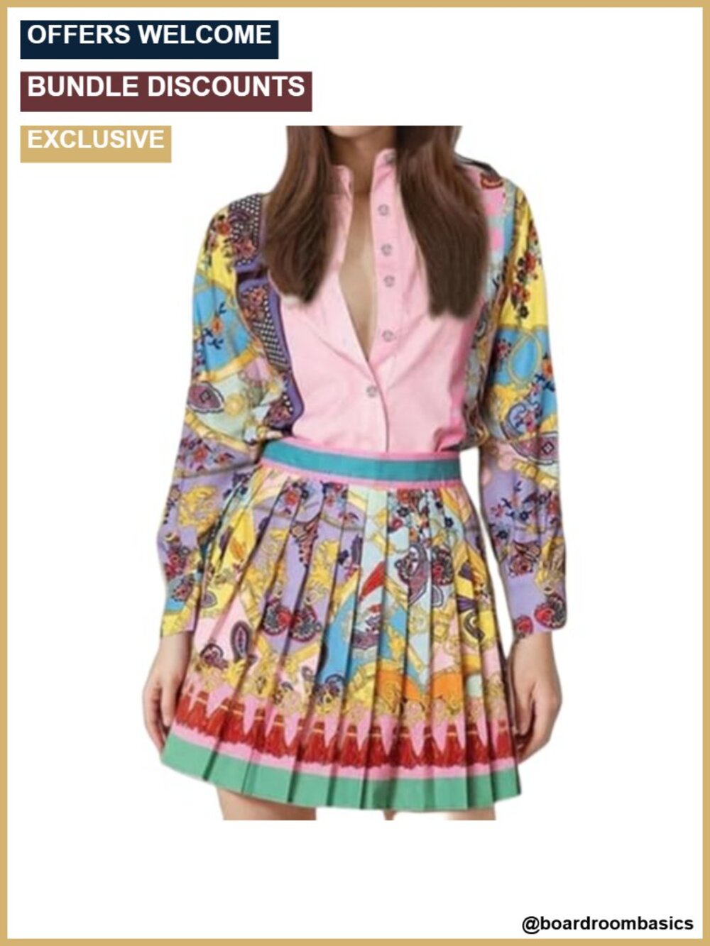 2 Piece Skirt Set Polyester Spandex Printed Long Sleeve Vacation Outfit